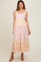 Multi-Color Floral Square Neck Shoulder Tie Tiered Maternity Midi Dress