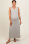 Grey Sleeveless Ribbed Maternity Maxi Dress