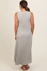 Grey Sleeveless Ribbed Maternity Maxi Dress