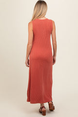 Rust Sleeveless Ribbed Maternity Maxi Dress
