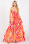 Fuchsia Abstract Floral Front Tie Maxi Dress
