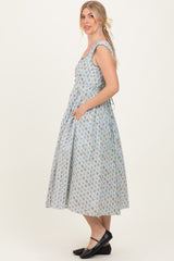 Light Blue Floral Button Front Sleeveless Maxi Dress