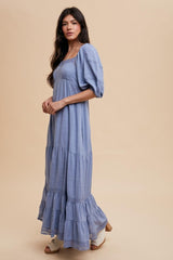 Blue Lace Insert Maxi Dress