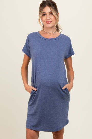Blue Short Sleeve T-Shirt Maternity Dress