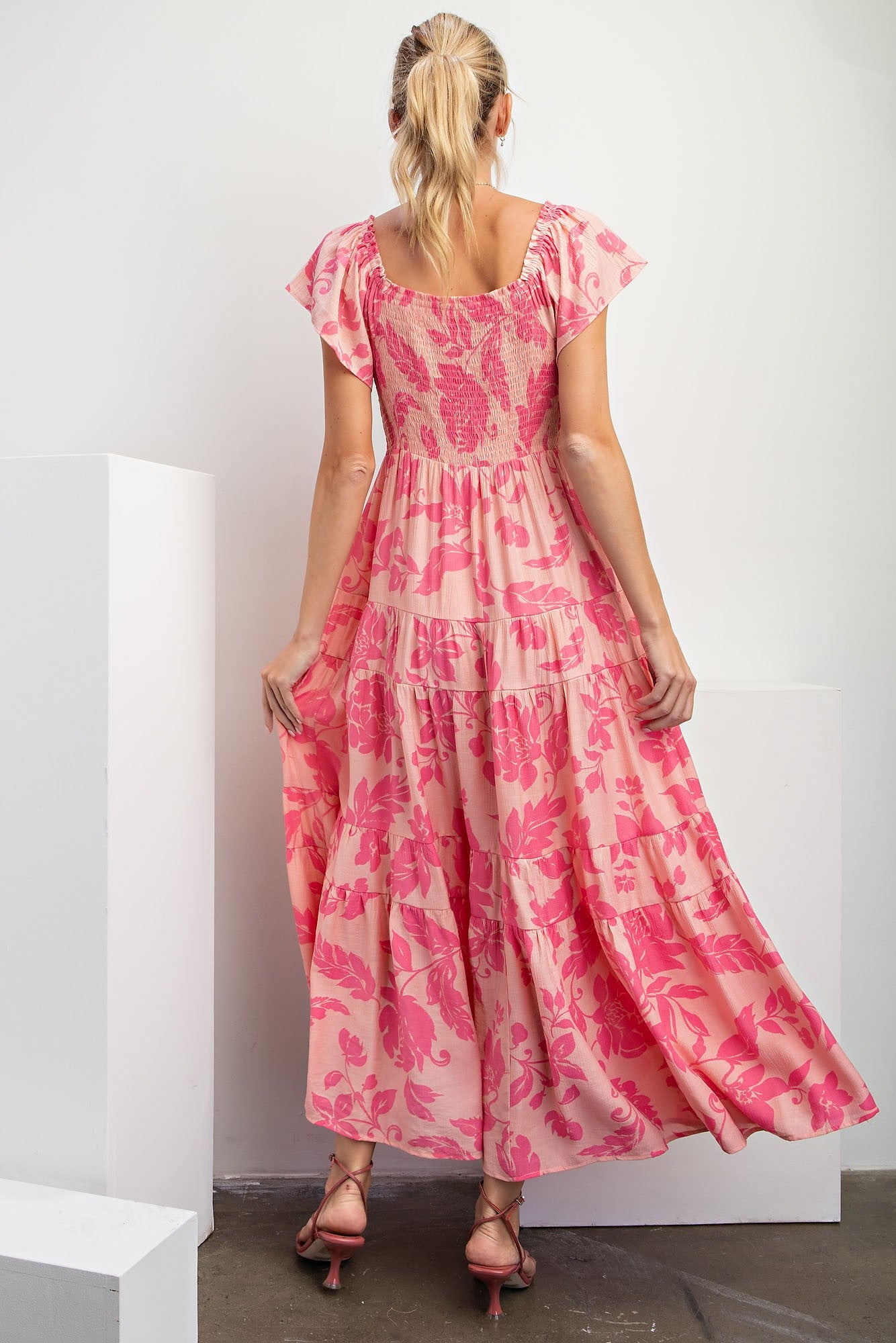 Blush Short Sleeve Printed Woven Maxi Dress