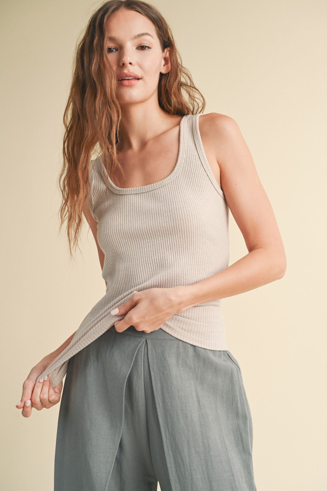 Light Taupe V-Neck Basic Maternity Tank Top