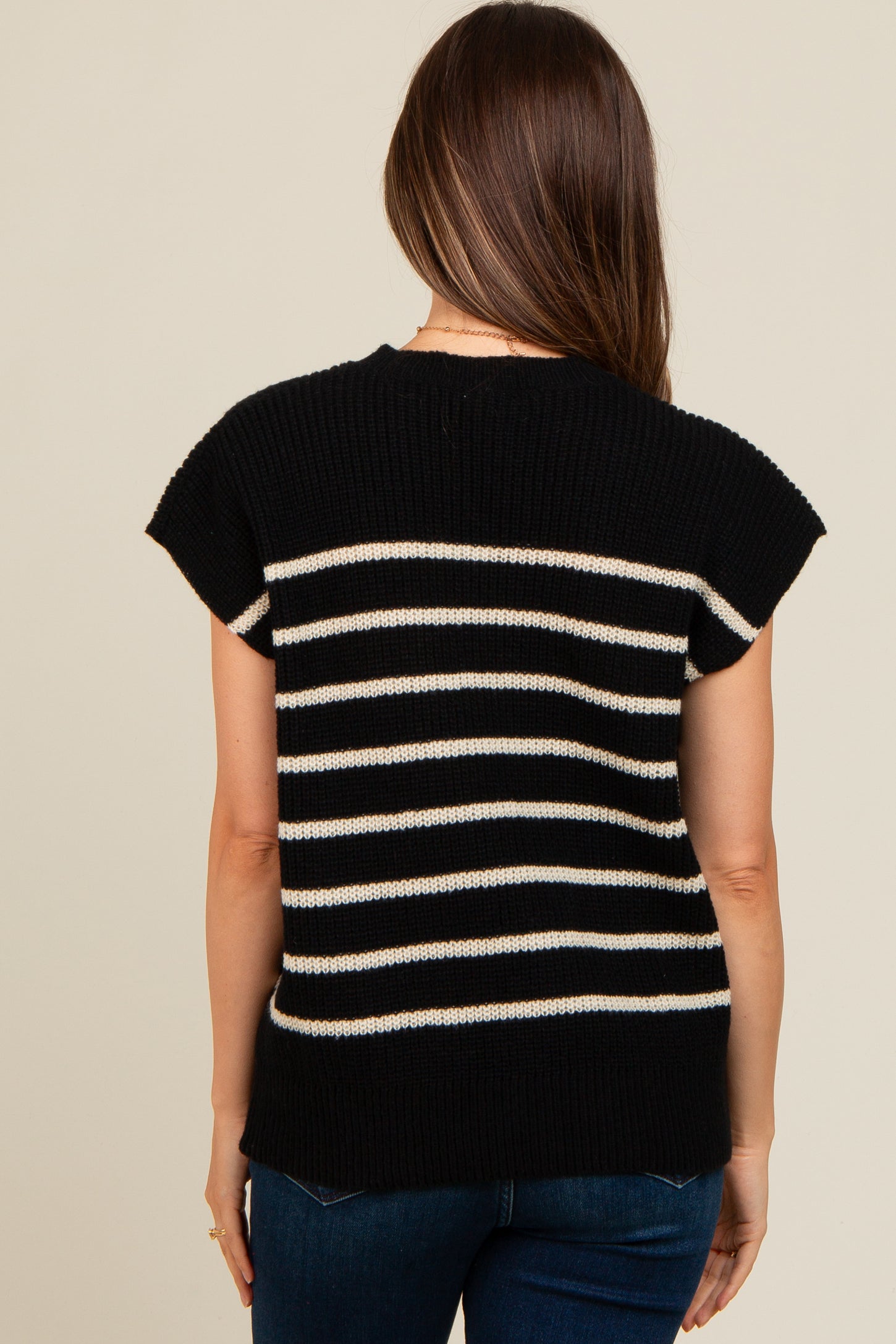 Black Striped Dolman Short Sleeve Maternity Sweater