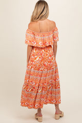 Peach Floral Off Shoulder Maternity Maxi Dress