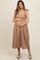 Mocha Linen Shoulder Tie Maternity Midi Dress