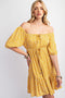 Yellow Floral Button Front Drawstring Waist Ruffle Dress