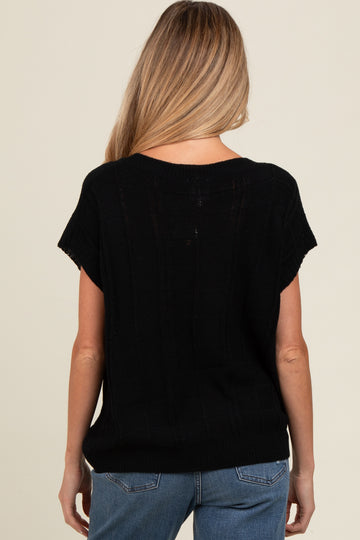 Black Knit Short Sleeve Sweater Maternity Top