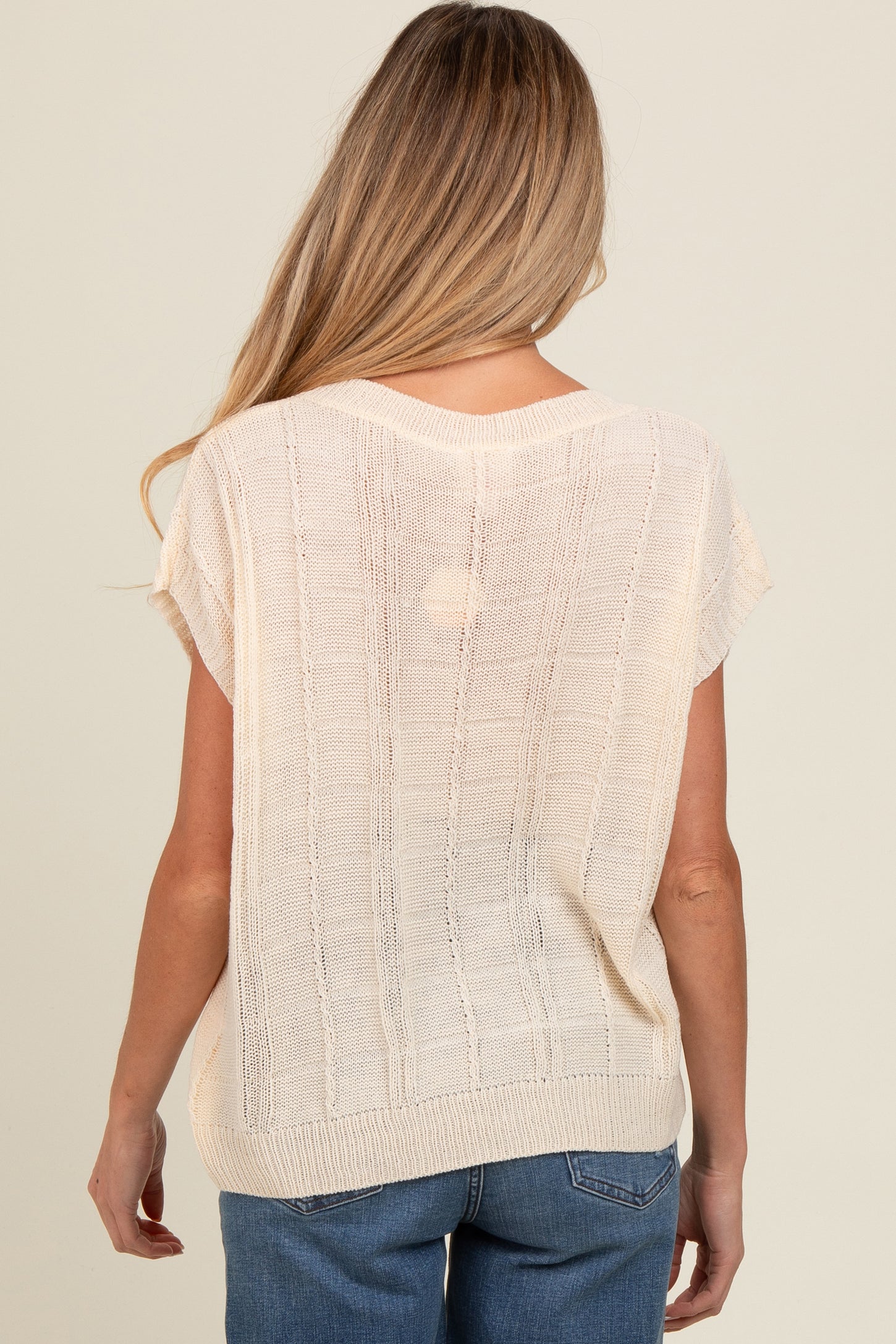 Cream Knit Short Sleeve Sweater Maternity Top