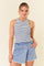 Navy Blue Striped High Neckline Tank