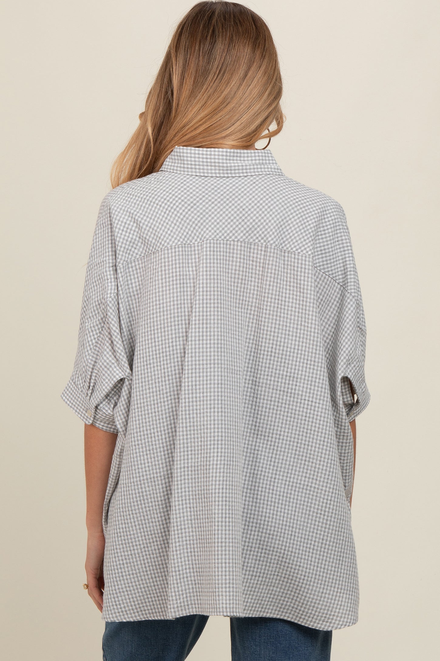 Grey Checkered Oversized Button Down Maternity Shirt