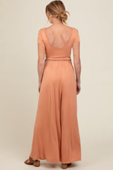 Orange Crop Top Wide Leg Pant Maternity Set