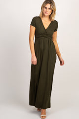 Olive Draped Maternity/Nursing Maxi Dress
