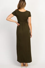 Olive Draped Maternity/Nursing Maxi Dress