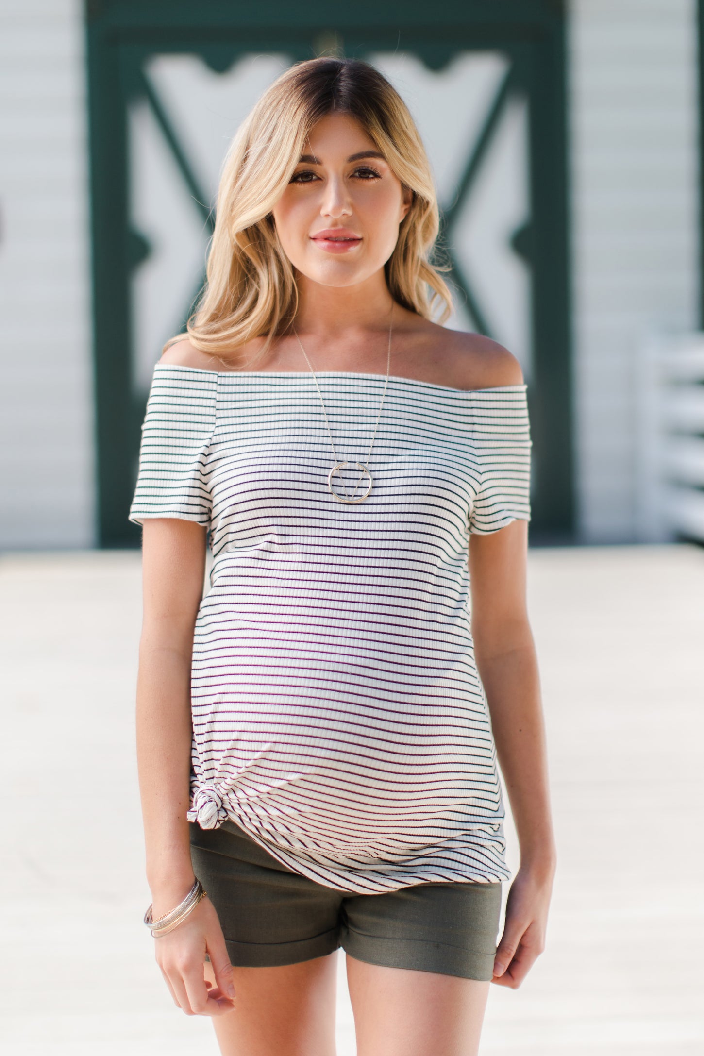 Olive Linen Foldover Waistband Maternity Shorts