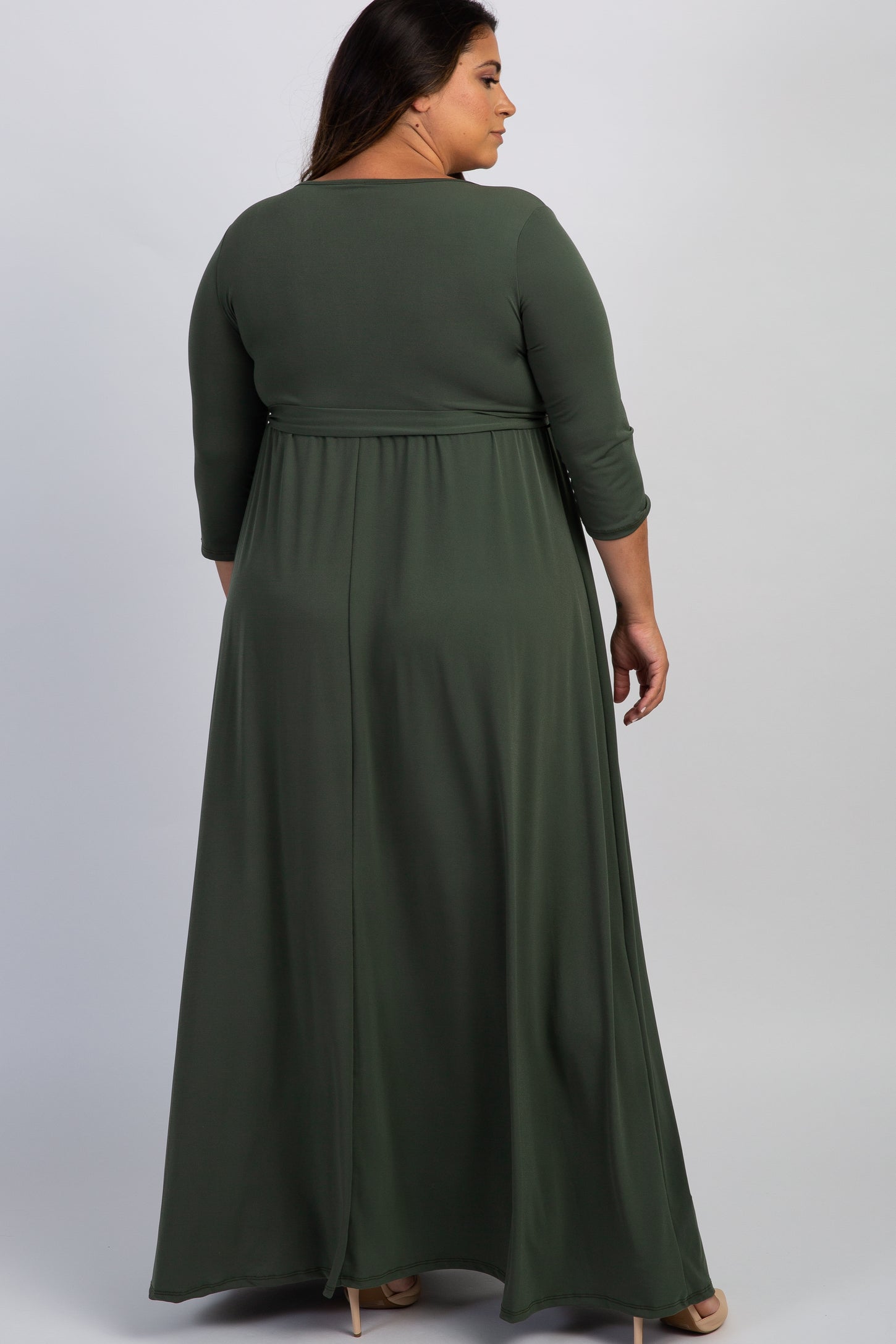 PinkBlush Olive Sash Tie Wrap Plus Maxi Dress