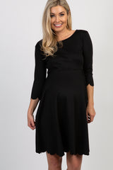 PinkBlush Black Solid Scalloped Hem Maternity Dress