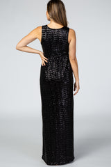 Black Sequin V Neck Sleeveless Maternity Evening Gown