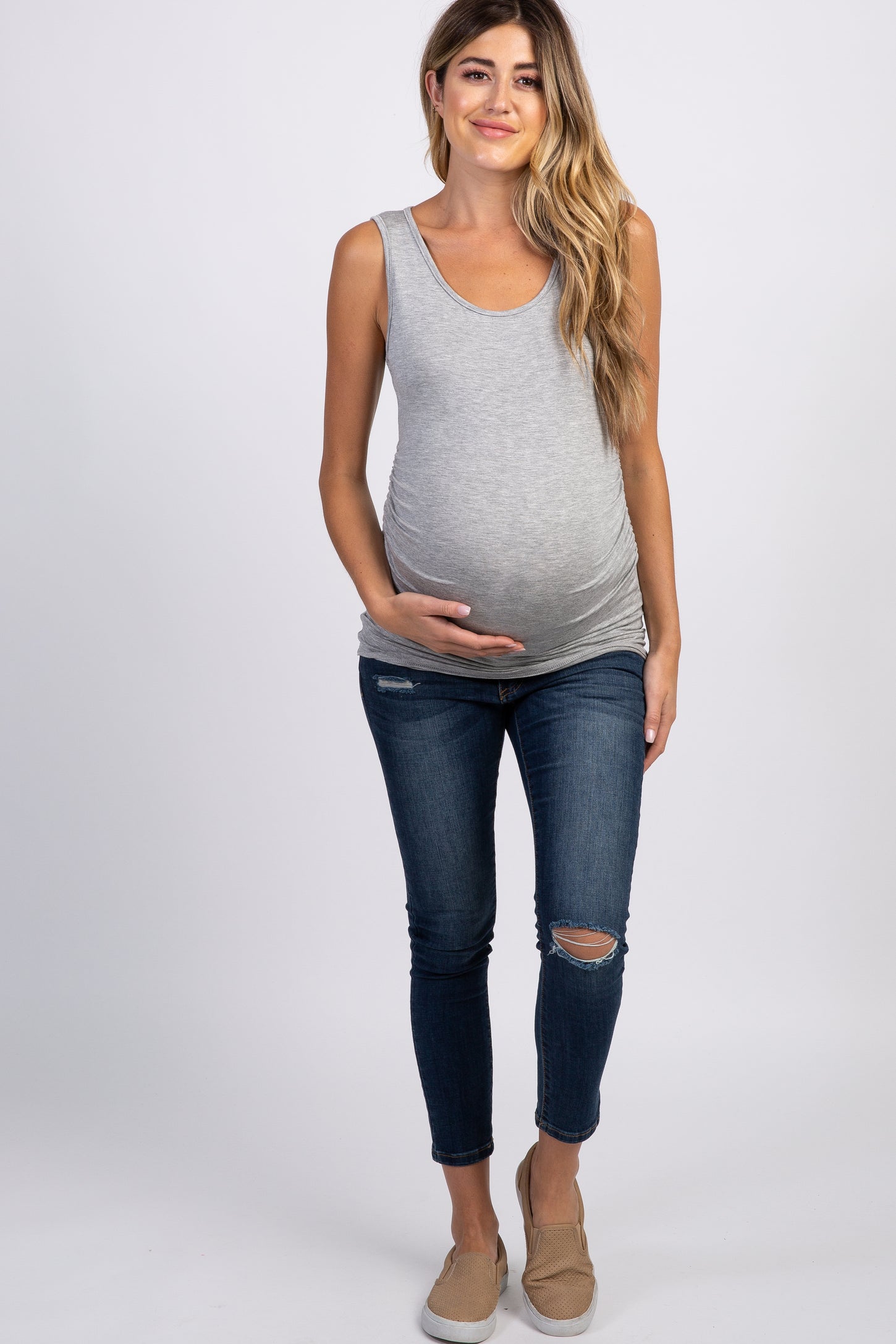 PinkBlush Grey Ruched Maternity Tank Top