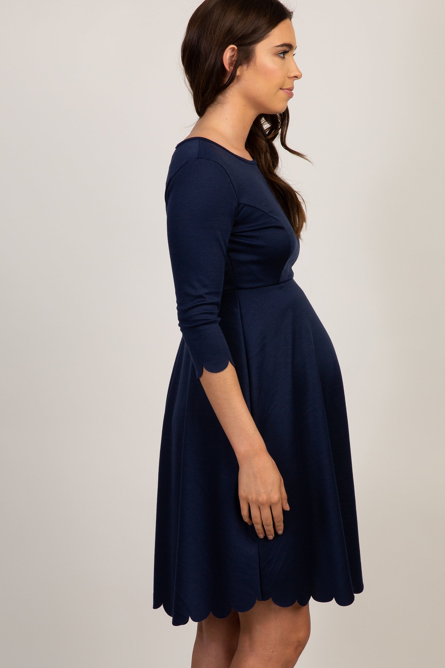 PinkBlush Navy Solid Scalloped Hem Maternity Dress