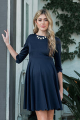 PinkBlush Navy Solid Scalloped Hem Maternity Dress