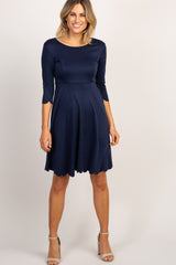 PinkBlush Navy Solid Scalloped Hem Maternity Dress