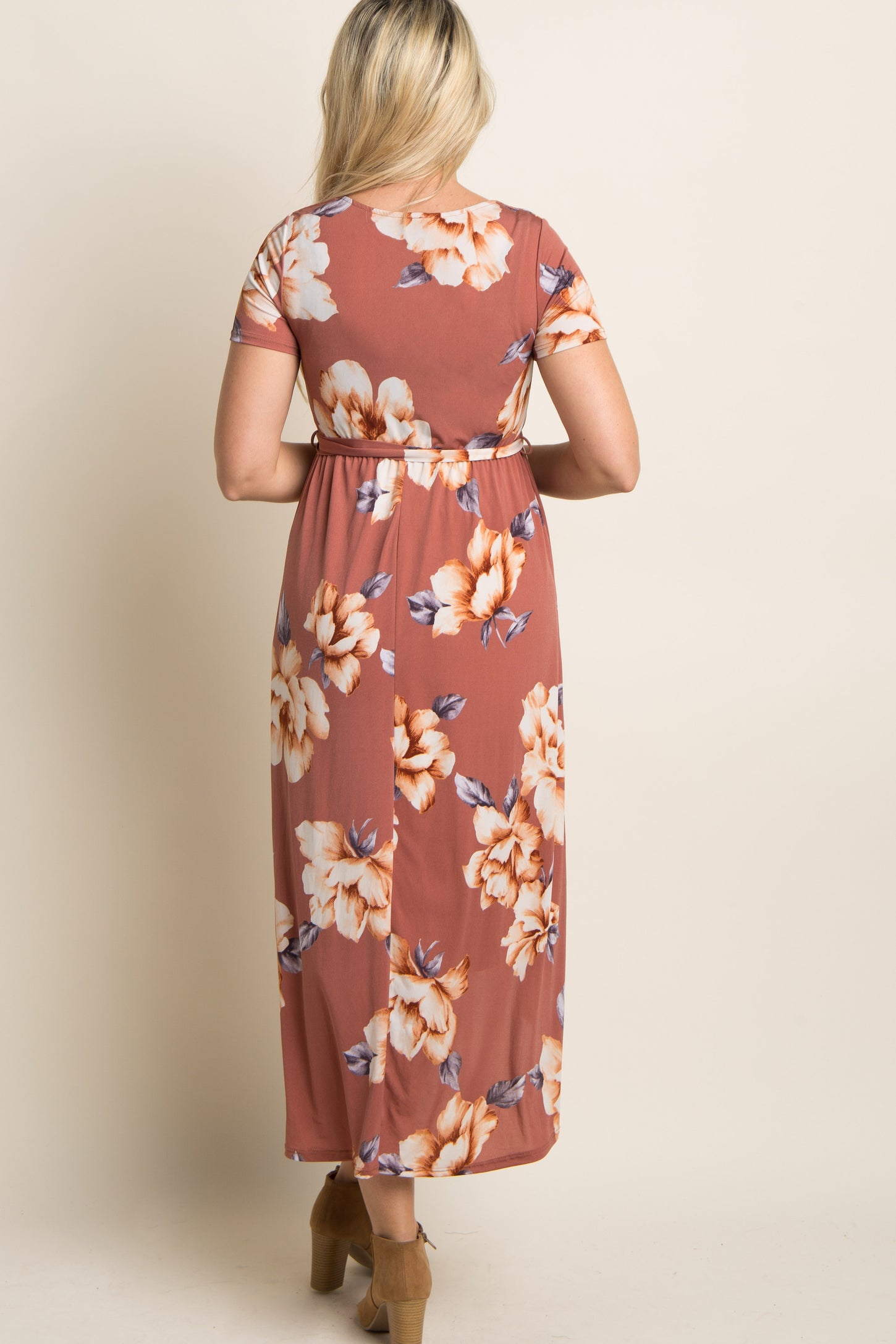 Rust Floral Hi-Low Maternity Wrap Dress