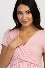 Tall Pink Draped Maternity/Nursing Maxi Dress