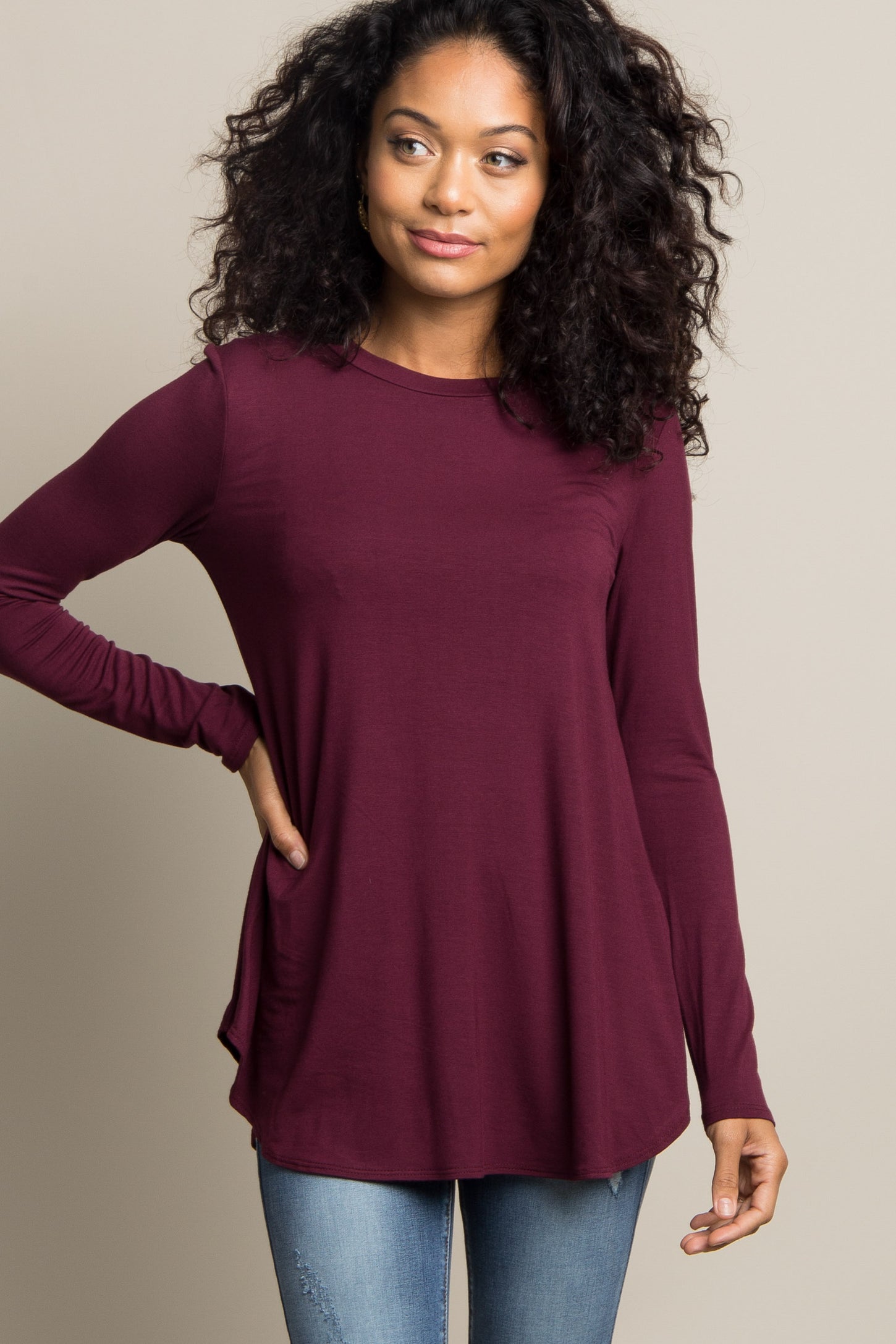 Burgundy Basic Long Sleeve Top