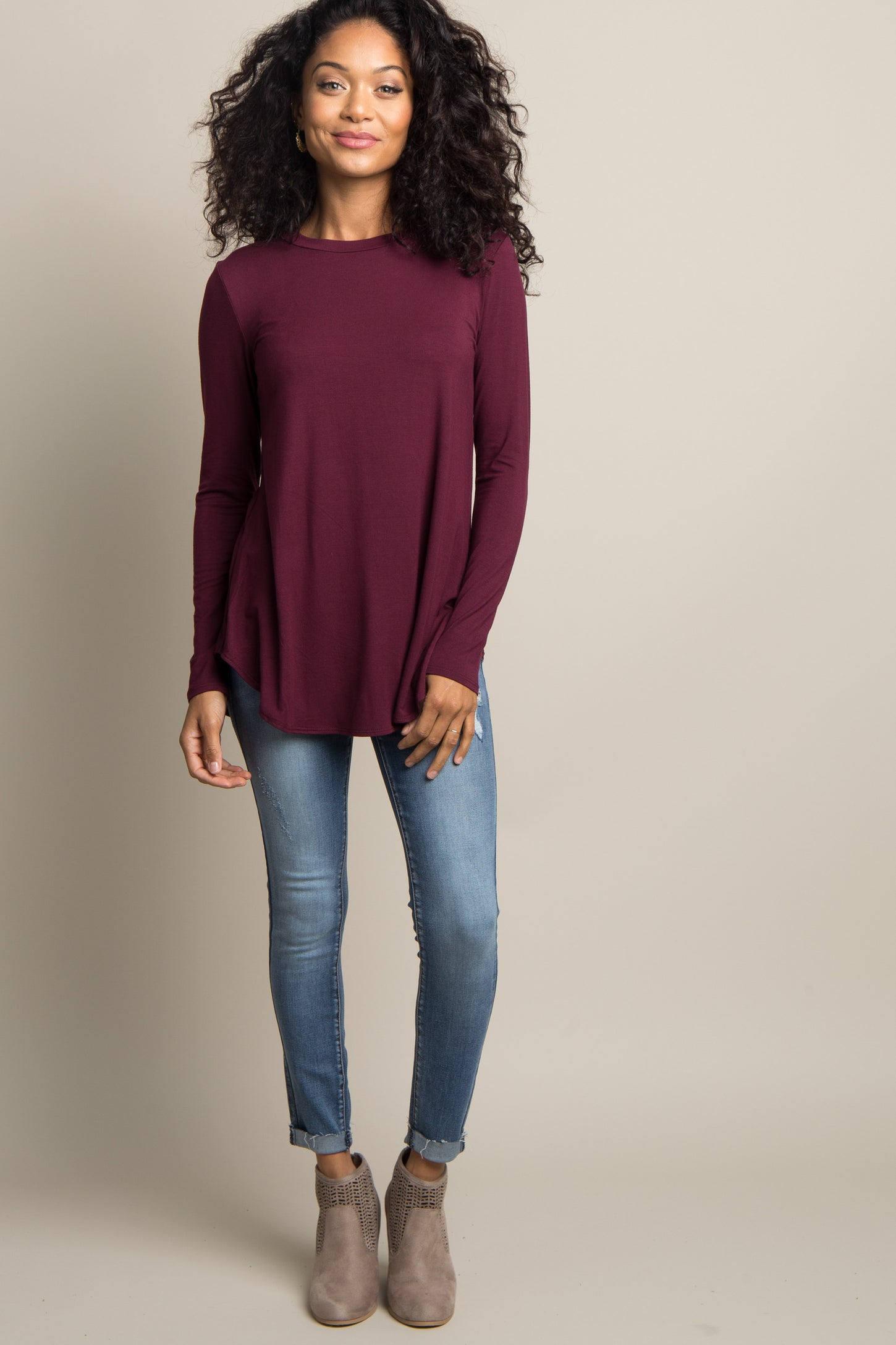Burgundy Basic Long Sleeve Top