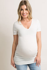 PinkBlush White Basic V-Neck Fitted Maternity Top