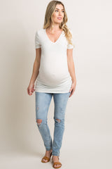 PinkBlush White Basic V-Neck Fitted Maternity Top