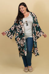 PinkBlush Green Floral Chiffon Long Plus Cover Up