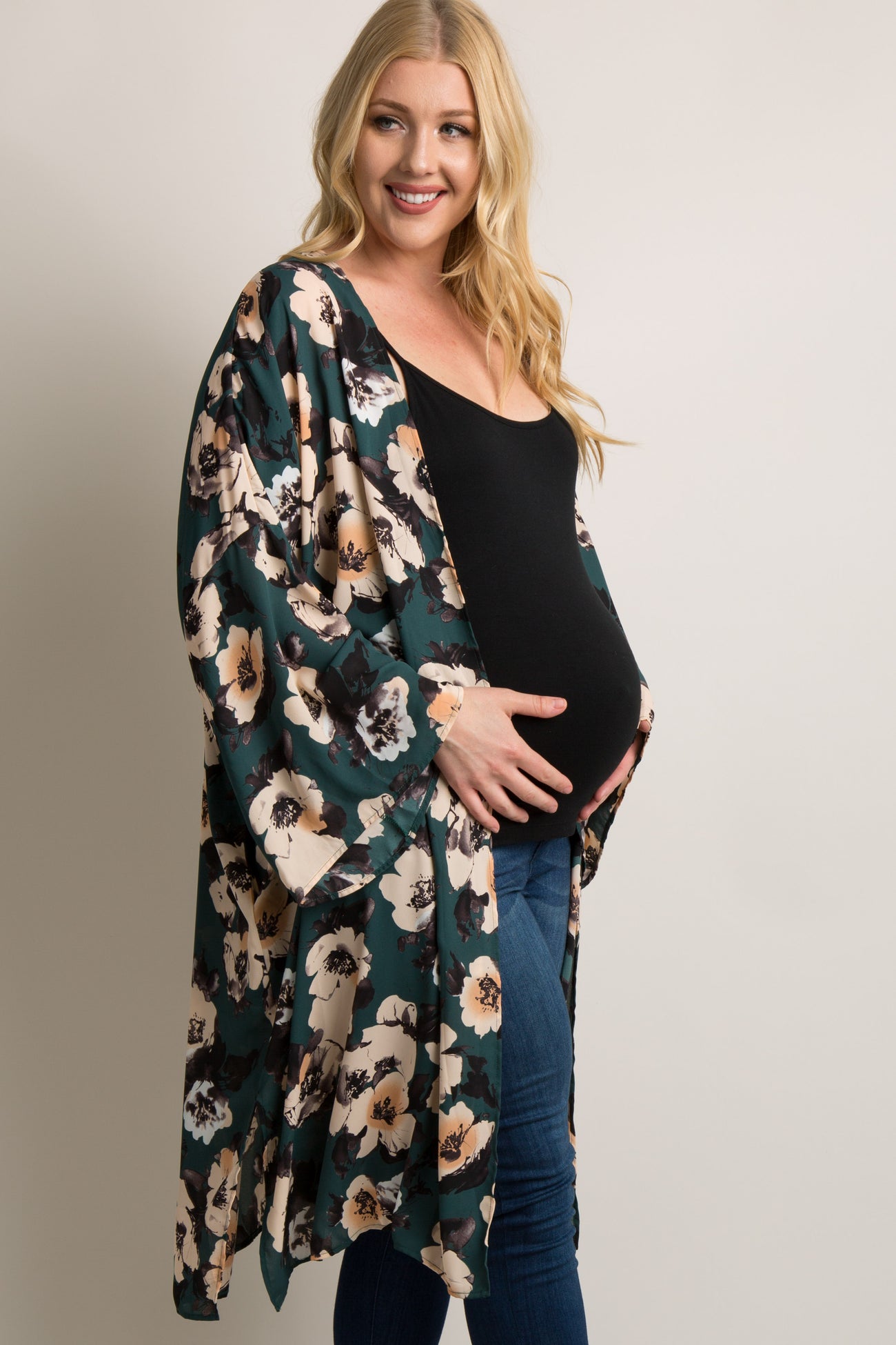 PinkBlush Green Floral Chiffon Long Maternity Plus Cover Up
