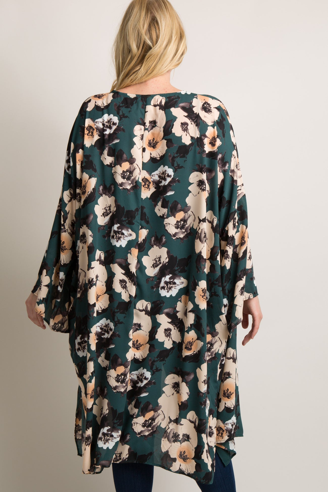 PinkBlush Green Floral Chiffon Long Maternity Plus Cover Up