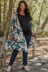 PinkBlush Green Floral Chiffon Long Maternity Plus Cover Up