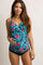 Teal Pink Hibiscus Wrap Front Maternity Tankini Top