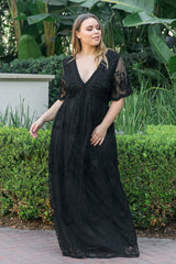 PinkBlush Black Lace Mesh Overlay Plus Maxi Dress