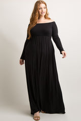 PinkBlush Black Solid Off Shoulder Plus Maternity Maxi Dress