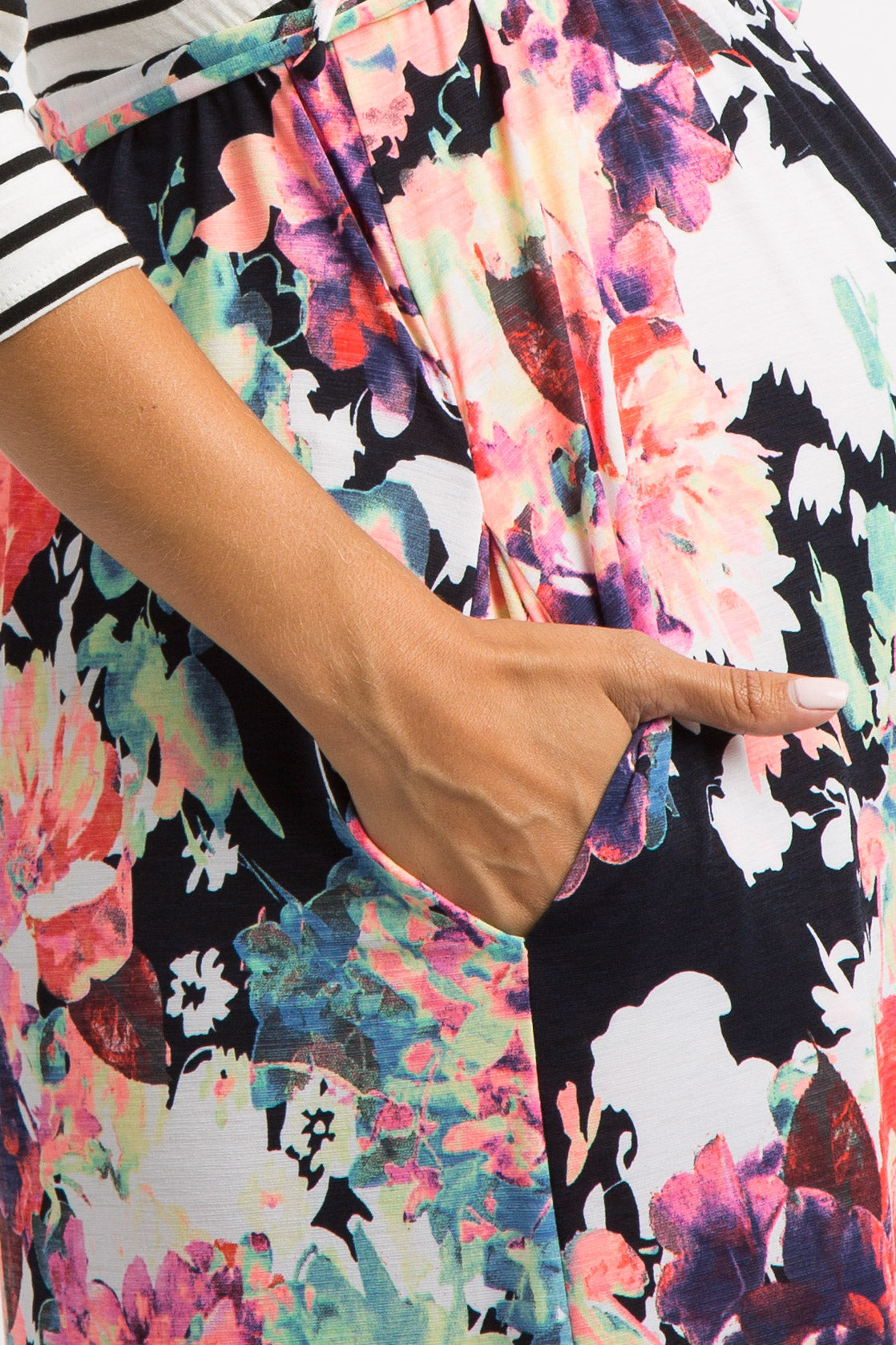 PinkBlush Navy Blue Neon Floral Striped Colorblock Maternity Maxi