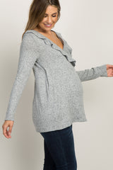 PinkBlush Heather Grey Ruffle Trim Maternity Nursing Wrap Top