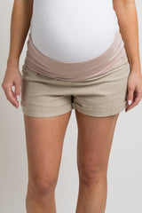 Taupe Foldover Linen Maternity Shorts