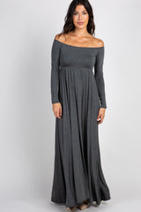 PinkBlush Charcoal Solid Off Shoulder Maternity Maxi Dress