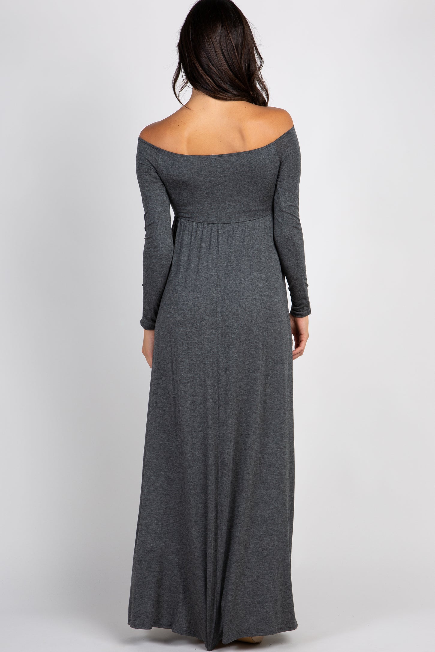 PinkBlush Charcoal Solid Off Shoulder Maxi Dress