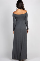 PinkBlush Charcoal Solid Off Shoulder Maxi Dress