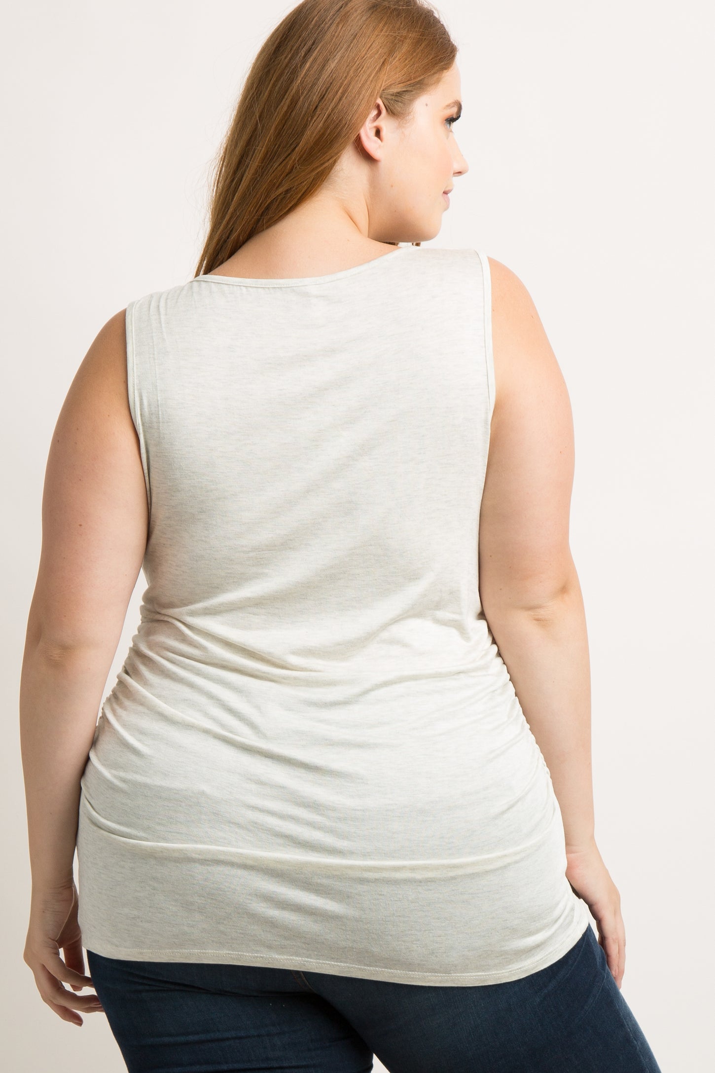 PinkBlush Beige Ruched Fitted Plus Tank Top