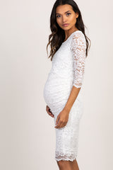 Ivory Lace Fitted 3/4 Sleeve Maternity Dress